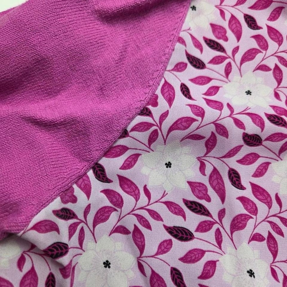 Ann Taylor Magenta Light Sweater Floral Pattern Short Sleeve Top Size Small - Picture 3 of 6